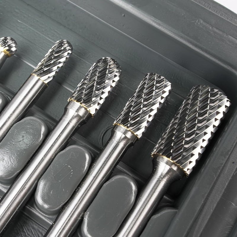 FHONK Carbide Burr Set 8 pcs, 1/4 inch Shank, Tungsten Carbide Rotary Files Bits, Professional Metal Working Tools, for Die Grinder Metal Wood Carving Engraving Drilling Grinding Milling Cutting (8) - Image 5